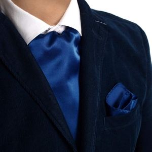 Mens Solid Color Ascot & Pocket Square Set Blue